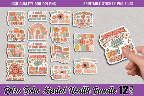 Download Retro Mental Health Sticker Bundle - Retro Collection