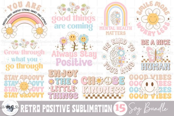 Download Retro Positive Quotes Sublimation Bundle - Retro Collection