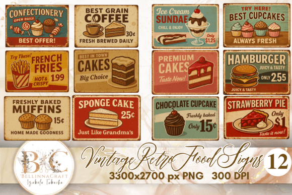 Download Vintage Retro Food Signs Clipart Bundle - Retro Collection