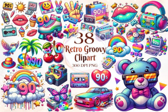 Download 90s Retro Groovy Sublimation Clipart - Retro Collection