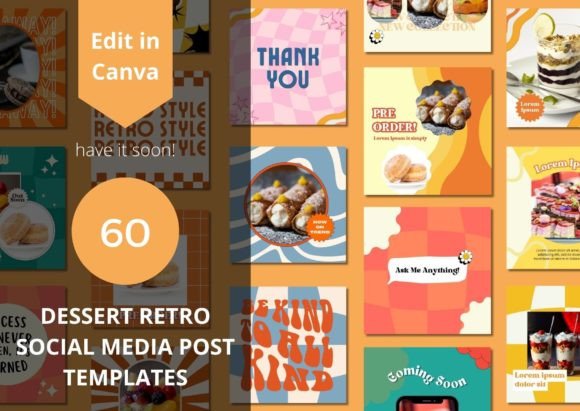 Download 60 Dessert Retro Social Media Templates - Retro Collection