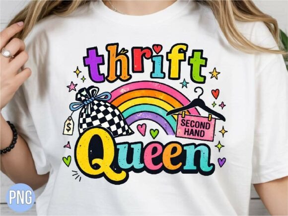 Download Retro Thrift Queen Rainbow Design PNG - Retro Collection