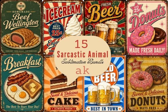Download Retro Food Poster Sublimation PNG Bundle - Retro Collection