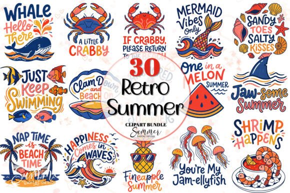 Download Retro Summer Beach Clipart Bundle - Retro Collection